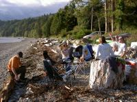 Family beach party at Bonniebrook Beach: Enjoying a picnic at Bonniebrook beach in Gibsons